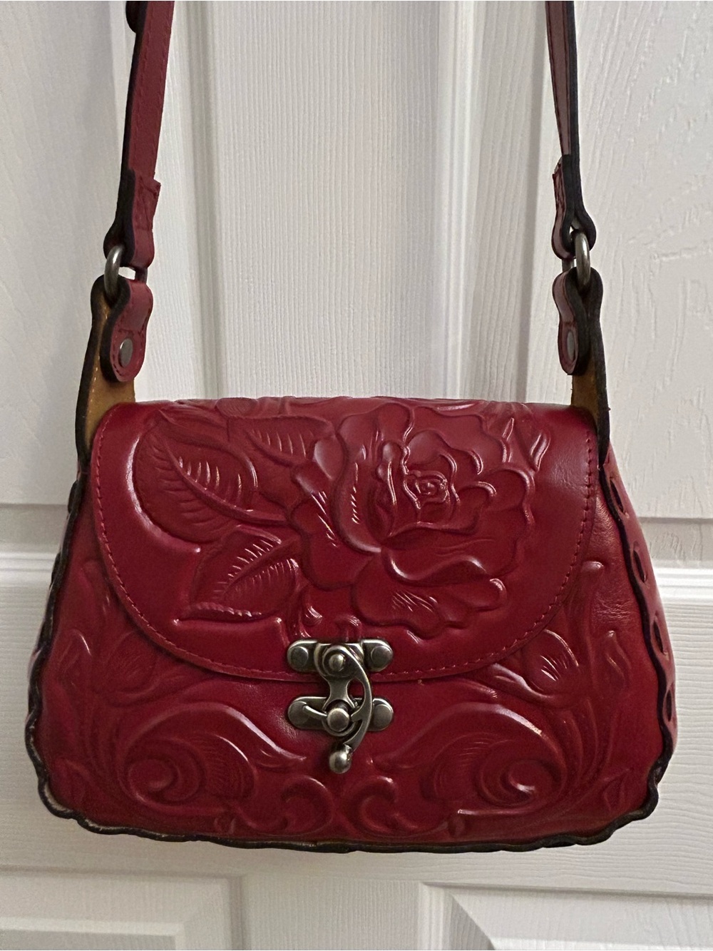Patricia Nash Embossed Floral Leather Crossbody - Burgundy